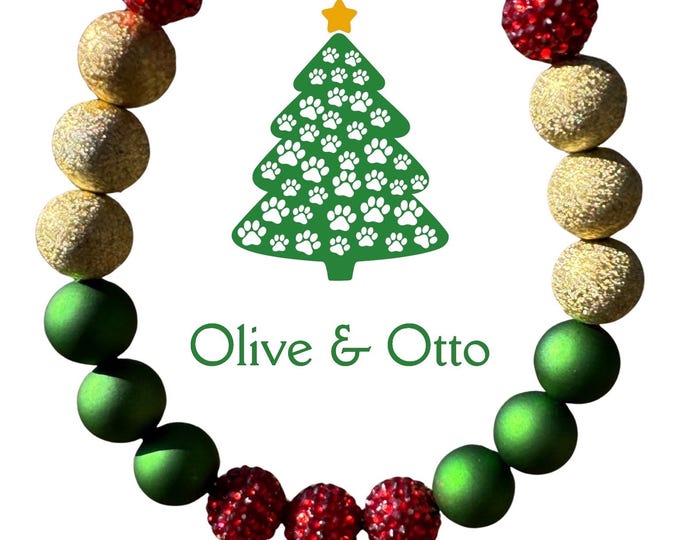 Deck The Halls Dog Collar – Red, Green & Gold Rhinestone Bubblegum Beads - Christmas Pet Necklace - Holiday Dog Collar - Dog lover gift