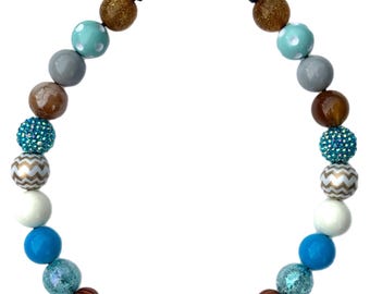 Handmade Bubblegum Bead Dog Collar: Blue, Gold & Brown Pet Accessory