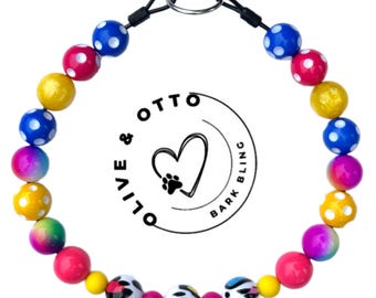 Lisa Frank style 80’s Beaded Dog Collar: Bubblegum Bead Pet Necklace