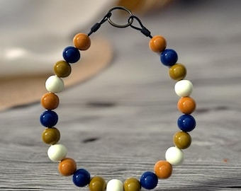 Autumn Beaded Dog Collar: Navy, Orange, Mustard - Personalized Fall Collar