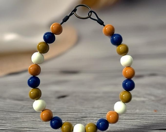 Autumn Beaded Dog Collar: Navy, Orange, Mustard - Personalized Fall Collar