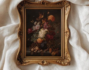 Moody Botanical Fall Decor #2 | Vintage Fall Floral Print | Dark Autumn Flower Painting | Thanksgiving Printable Wall Art | Digital Download
