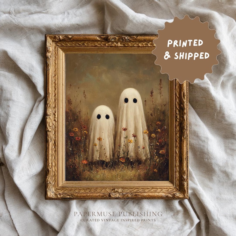 Ghosts in a Foggy Field Art Print, Whimsical Halloween Wall Decor ...