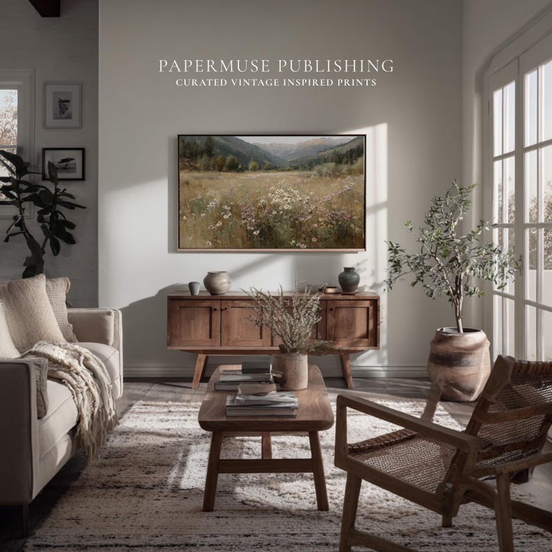 Wildflower meadow frame tv art, mountain landscape samsung frame tv, floral meadow tv artwork, cottagecore frame tv art, neutral landscape frame tv, wildflower field painting download, rustic nature tv art, european countryside wall art tv, meadow floral samsung frame art, organic modern frame tv, painterly landscape tv art, nature inspired frame tv, spring meadow wall art, neutral floral landscape art, vintage style landscape frame tv, serene mountain meadow art, calm nature tv artwork