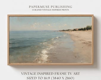 Calm Beach Wall Art for Samsung Frame TV, Minimal Coastal Landscape Painting, Neutral Ocean Shore Decor, 16:9 Digital Download #CS22