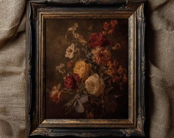 Moody Botanical Fall Decor | Vintage Fall Floral Print | Dark Autumn Flower Painting | Thanksgiving Printable Wall Art | Digital Download