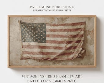 Antique American Flag Frame TV Art, Vintage Americana Decor, Patriotic Samsung Frame TV Art, USA Flag Painting 16:9 #US6