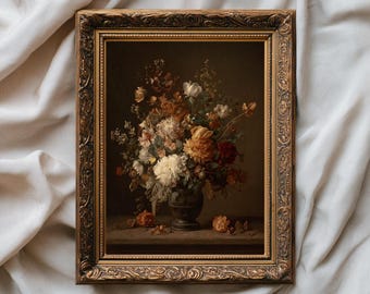 Moody Botanical Fall Decor #5 | Vintage Fall Floral Print | Dark Autumn Flower Painting | Thanksgiving Printable Wall Art | Digital Download