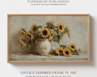 Sunflower Still Life Frame TV Art, Vintage Floral Painting, Neutral French Country Samsung Frame TV Download 16x9 #FF4