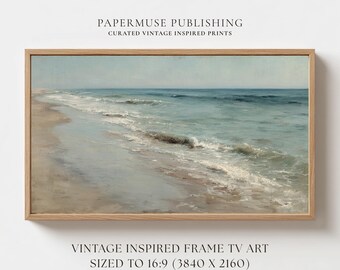 Ocean Wall Art for Samsung Frame TV, Coastal Beach Painting, Cottagecore Ocean Decor, Neutral Seaside Landscape, 16:9 Digital Download #CS24