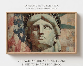 Statue of Liberty Frame TV Art, Vintage Americana Wall Decor, Patriotic USA Flag Painting, Samsung Frame TV Art Download 16:9 #US18