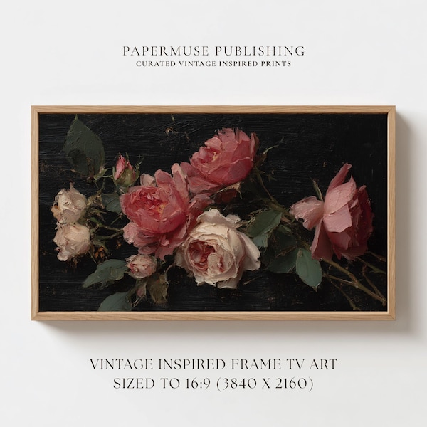 Valentine’s Day Frame TV Art, Romantic Blush Rose Still Life, Vintage Floral Samsung Frame Art #VF11