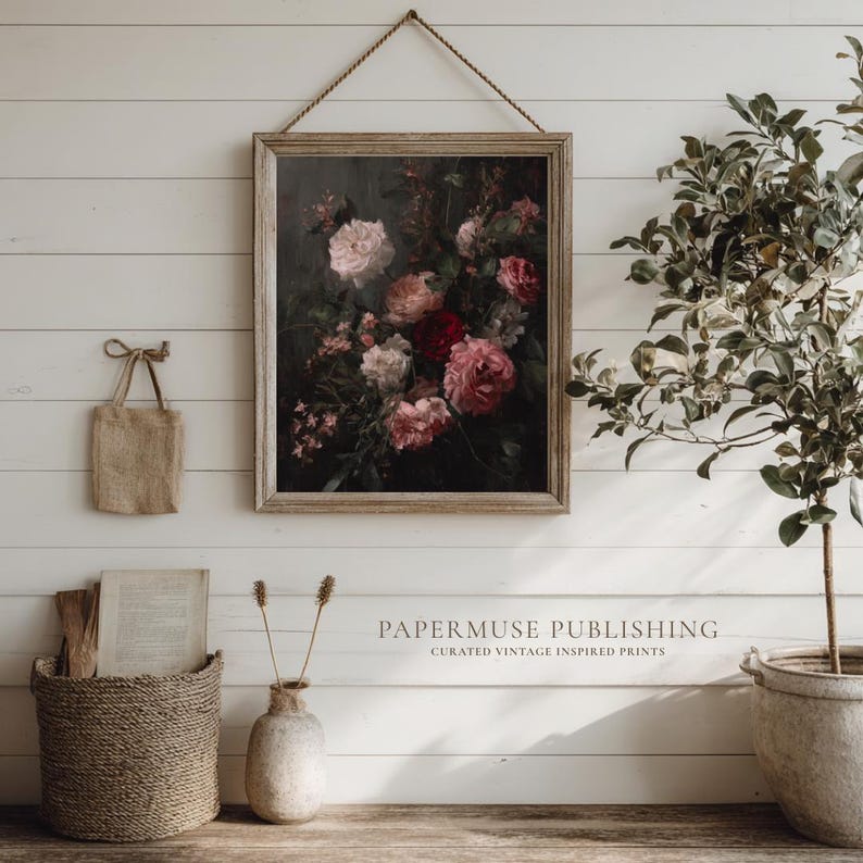 Dark Romantic Floral Still Life Print, Moody Botanical Painting, Gothic ...