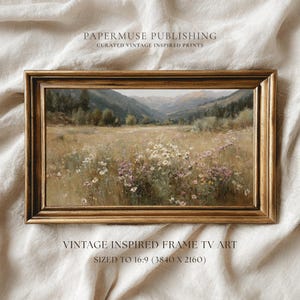 Wildflower meadow frame tv art, mountain landscape samsung frame tv, floral meadow tv artwork, cottagecore frame tv art, neutral landscape frame tv, wildflower field painting download, rustic nature tv art, european countryside wall art tv, meadow floral samsung frame art, organic modern frame tv, painterly landscape tv art, nature inspired frame tv, spring meadow wall art, neutral floral landscape art, vintage style landscape frame tv, serene mountain meadow art, calm nature tv artwork