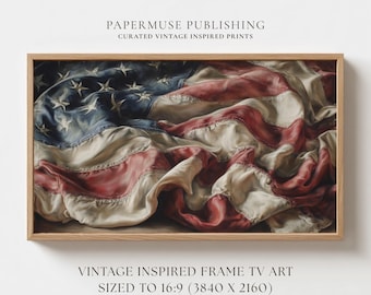 Vintage American Flag Frame TV Art, Patriotic Painting (Digital Download) #US2