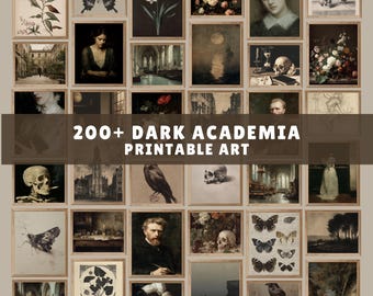 Dark Academia Printable Art Set, 200+ Vintage Gothic Prints, Moody Victorian Gallery Wall, Antique Botanical & Skull Art Bundle