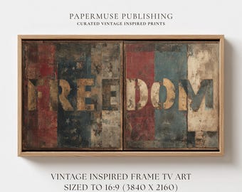 Vintage Americana Freedom Frame TV Art, Distressed USA Flag Typography (Digital Download) #US16