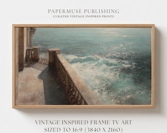 Vintage Ocean View Frame TV Art, Mediterranean Seaside Painting (Digital Download) #CS27