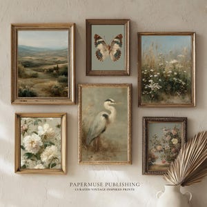 french cottage wall art, cottagecore prints, spring gallery wall set, vintage floral prints, farmhouse wall decor, country landscape art, neutral vintage prints, shabby chic decor, botanical cottage art, european countryside prints, soft aesthetic wall art, pastel vintage artwork, bird butterfly prints, rustic farmhouse gallery, cottage wall art bundle, antique floral decor, light academia prints, romantic vintage art, printable wall art set, curated gallery bundle, print bundle