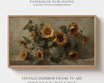 Sunflower Still Life Frame TV Art, Vintage Floral Oil Painting, Moody Neutral Samsung Frame TV Download 16x9 #FF3
