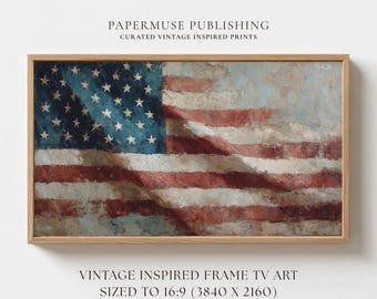 Vintage American Flag Frame TV Art, Americana Wall Decor, Patriotic Samsung Frame TV Download, Independence Day Art #US3