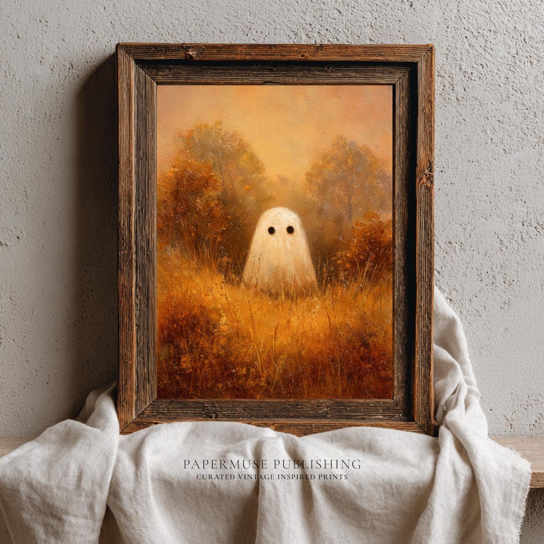 Fall Gost Autumn Meadow Ghost Art Print, Spooky Halloween Fall Painting Digital ...