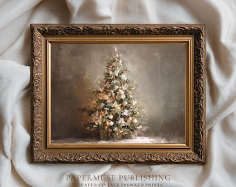Vintage Christmas Tree Print #2, Rustic Winter Wall Art, Antique Holiday Décor, Neutral Evergreen Painting, Farmhouse Printable Download