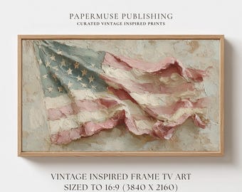 Pink American Flag Frame TV Art, Vintage Americana Decor, Patriotic Samsung Frame TV Download, Shabby Chic Wall Art 16:9 #US10