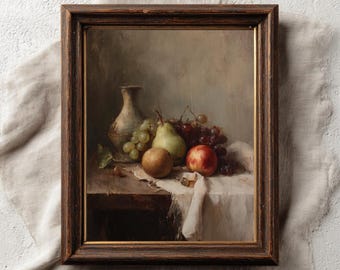 Pintura vintage de natureza morta com frutas, decoração de parede estilo velho mundo, arte de cozinha estilo academia sombria, estilo de pintura a óleo antiga, download digital | #5