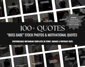 100 Boss Babe Motivational Quotes | Instagram Posts | Canva Editable Template | Quotes & Theme Page | Dark Femme Theme | Stock Photos