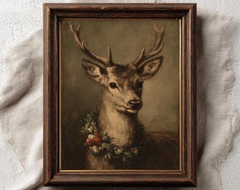 Vintage Deer Wall Art With Green Ribbon Rustic Christmas Printable ...