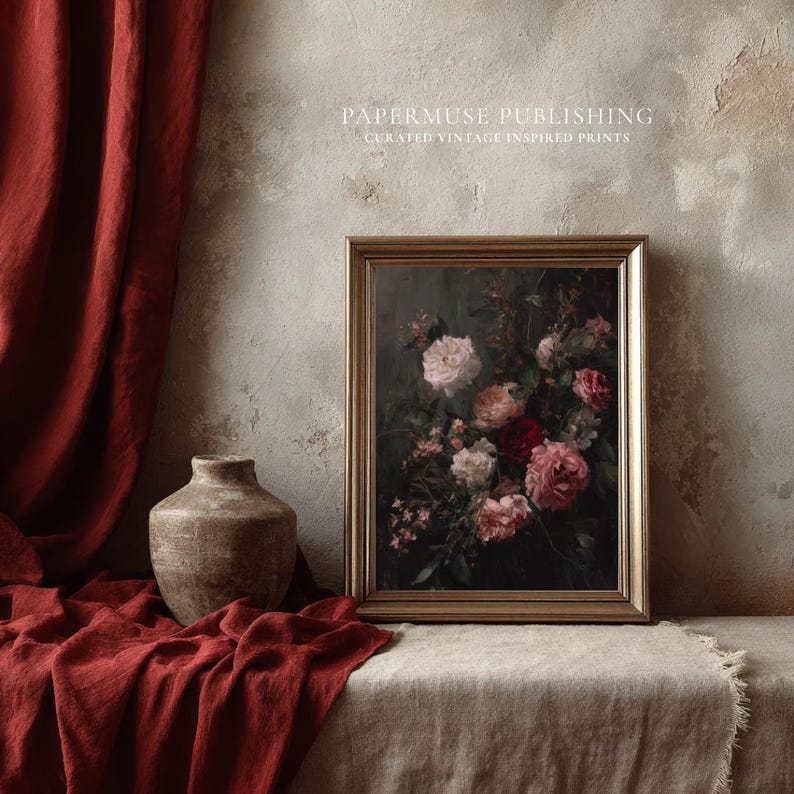 Dark Romantic Floral Still Life Print, Moody Botanical Painting, Gothic ...