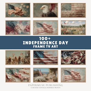 Independence Day Frame TV Art Bundle, 100+ Vintage American Flag Paintings, Patriotic Wall Art, 4th of July Decor Digital Download