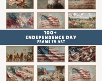 Independence Day Frame TV Art Bundle, 100+ Vintage American Flag Paintings, Patriotic Wall Art, 4th of July Decor Digital Download