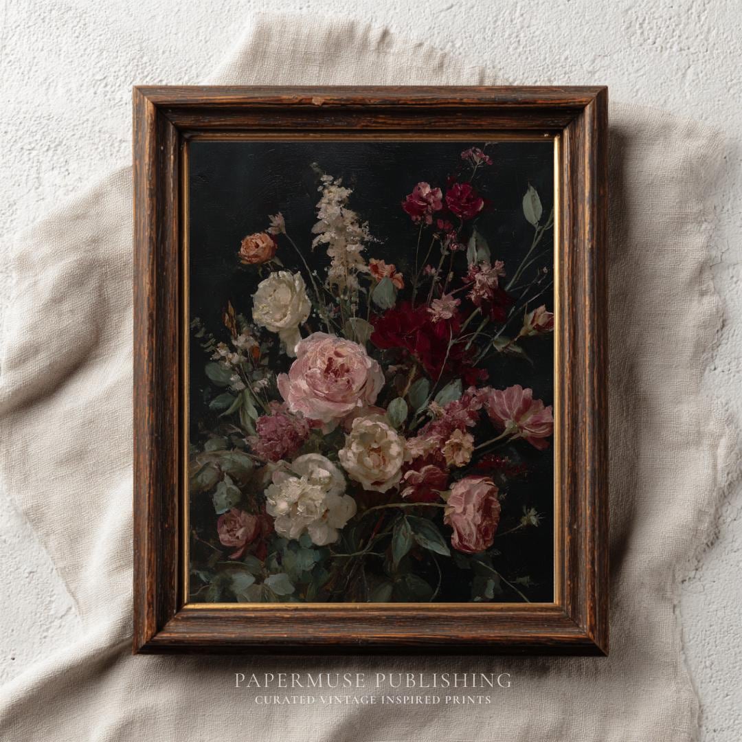 Dark Romantic Floral Still Life Print, Moody Botanical Painting, Gothic ...
