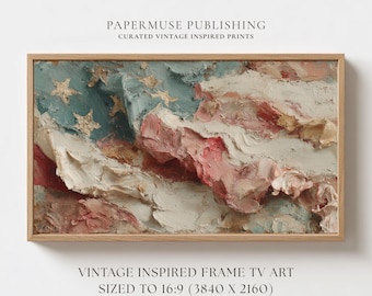 Americana Flag Abstract Painting Frame TV Art, Vintage Patriotic Wall Decor, USA Flag Samsung Frame TV Art 16:9 #US11