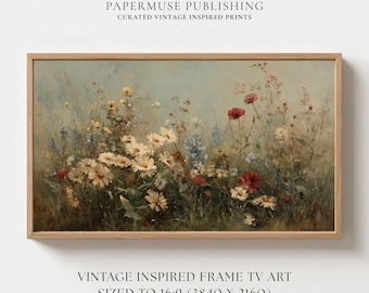 Vintage Floral Frame TV Art, Romantic Wildflower Meadow Painting, Neutral Cottagecore Samsung Frame TV Download 16x9 #FF1