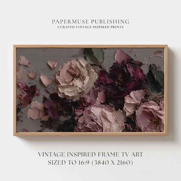 Valentines Day Frame TV Art, Moody Floral Oil Painting, Dark Romantic Flowers #VF6