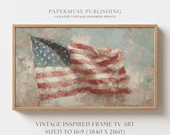 Americana Flag Painting Frame TV Art, Vintage Patriotic Wall Decor, USA Flag Samsung Frame TV Art 16:9 #US9
