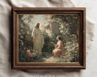 Jesus and Mary Magdalene Print, Catholic Easter Wall Art, He Is Risen Artwork, Noli Me Tangere Painting, Christian Church Printable #E18