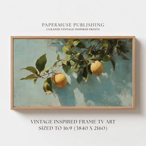 TV-konst med citrongren, väggkonst med italiensk citrusfrukt, målning med medelhavskök, digital nedladdning av vintage citronkonstverk 16:9 #CS29