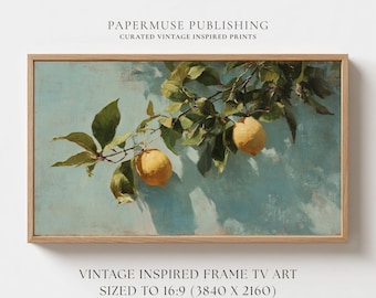 Lemon Branch Frame TV Art, Italian Citrus Wall Art, Mediterranean Kitchen Painting, Vintage Lemon Artwork Digital Download 16:9 #CS29