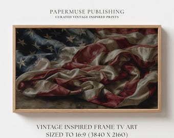 American Flag Frame TV Art, Vintage USA Flag Painting, Patriotic Samsung Frame TV Art, 4th of July Decor Wall Art Download 16x9 #US1