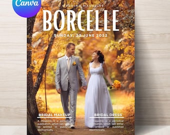 Modello di copertina per rivista di matrimonio personalizzato, foto della sposa modificabile (Canva)