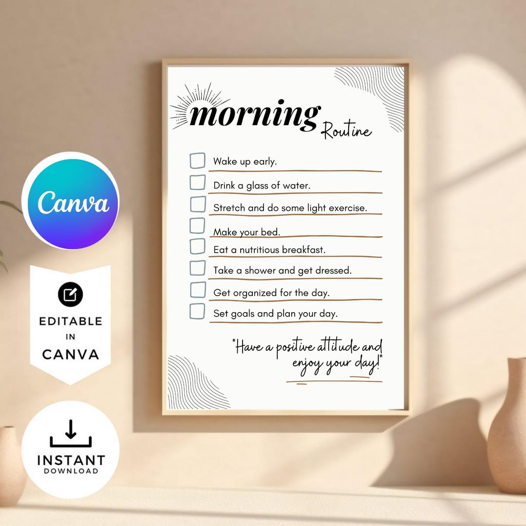 Morning Routine Checklist, Daily Self Care Planner (digital Download ...