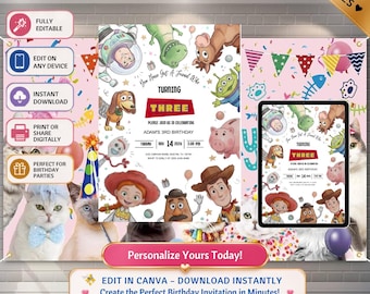 Editable Any Age Toy Story Birthday invitation, Toy Story Party Invite, Kids Birthday Invites, Editable Canva Template (Digital Download)