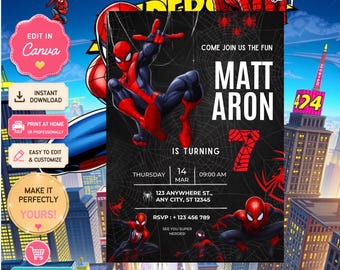 スパイダーマン招待状、スパイダーマン男の子誕生日パーティーデジタル招待状