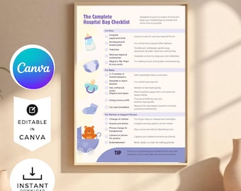 Editable Birth Plan Template & Hospital Bag Checklist (Digital Download)