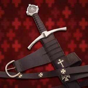 The Accolade Sword of the Knights Templar–Handmade Collectible Sword, With Leather Scabbard Best Gift for Him