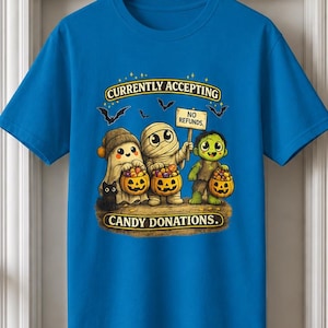 Camiseta infantil de Halloween, donaciones de dulces, camiseta divertida de fantasma, momia y zombi